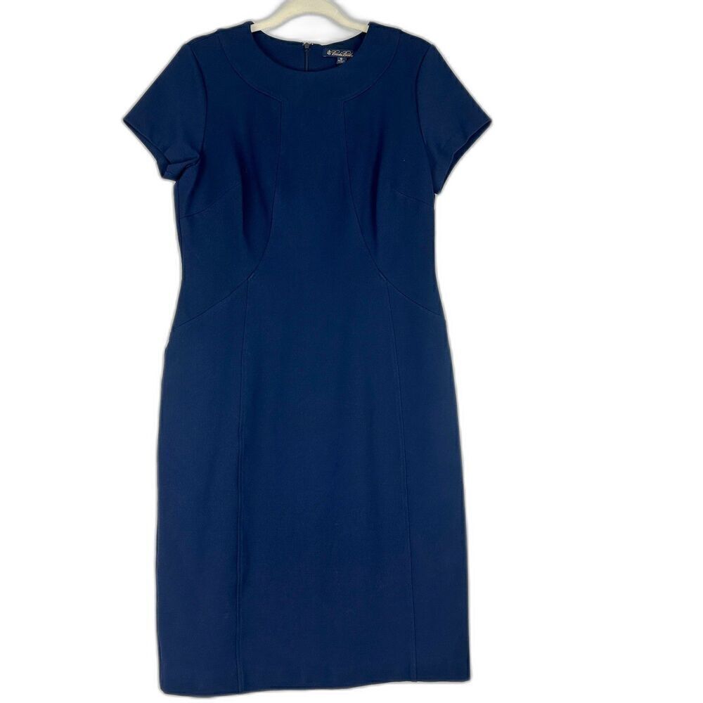 Brooks Brothers Sheath Dress Size 12 Navy Blue Stretch Career Business Workwear